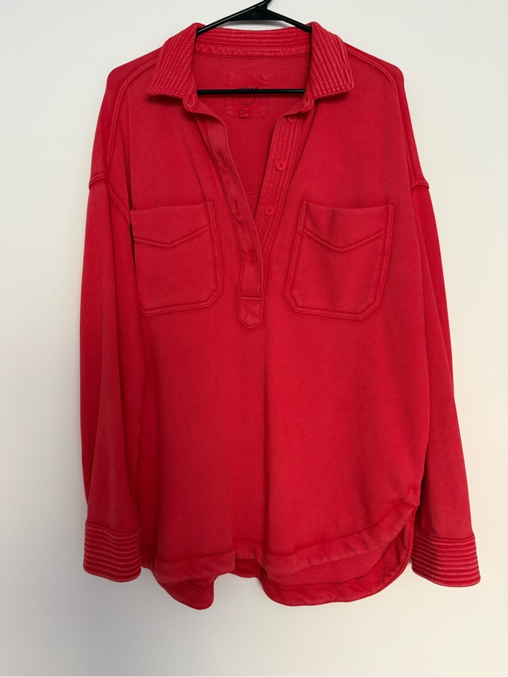 aerie Red Polo Pullover with Chest Pockets